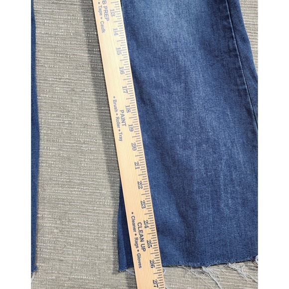 Free People Penny Pull On Flare Jeans Blue High Rise Bell Bottom Raw Hem Size27R - Picture 11 of 12